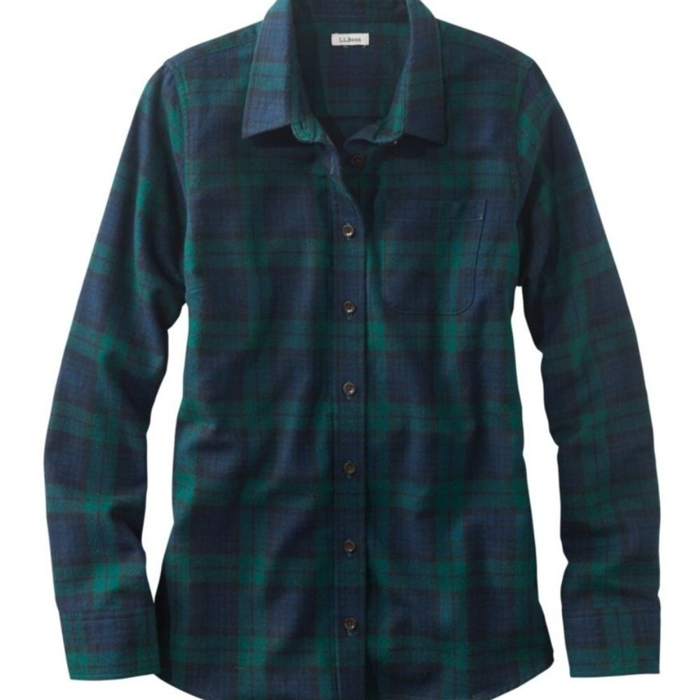 L.L. Bean Scotch Plaid Flannel Shirt Tunic - Black Watch Tartan - Small Tall